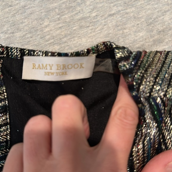 XS metallic ramy brook ls dress. Worn once but string for tie ripped - Picture 2 of 3